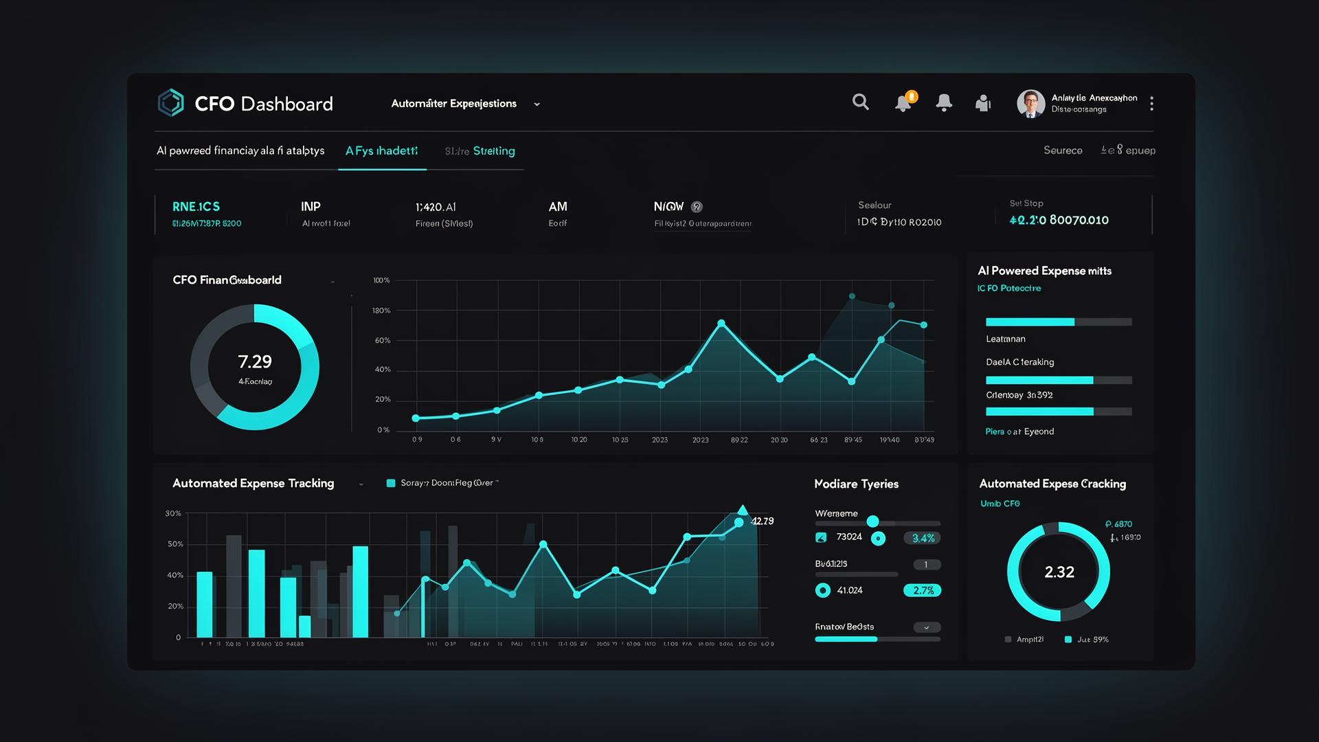 CFO AI Dashboard showcasing automated financial analytics and expense tracking